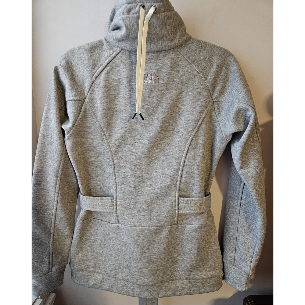 The North Face Women's Small Gray Full Zip Fleece Jacket Tie Waist Mock Neck - Picture 2 of 13